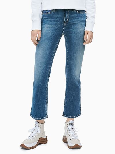 Calvin Klein Ruhák HU573194 | Calvin Klein Mid Rise Cropped Flare Női Farmernadrág Kék